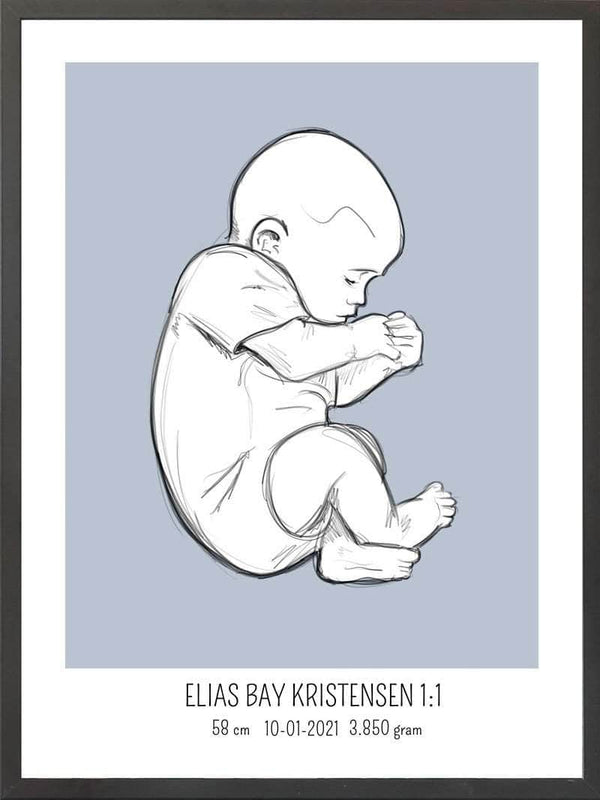 Birth poster / fødselsplakat 1:1 - Fosterstilling blå fødselstavler