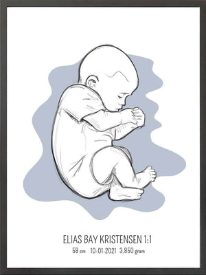 Birth poster / fødselsplakat 1:1 - Fosterstilling blå fødselstavler