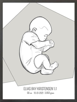 Birth poster / fødselsplakat 1:1 - Fosterstilling blå fødselstavler