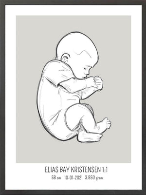 Birth poster / fødselsplakat 1:1 - Fosterstilling blå fødselstavler