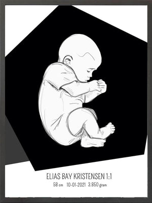 Birth poster / fødselsplakat 1:1 - Fosterstilling blå fødselstavler