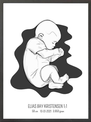 Birth poster / fødselsplakat 1:1 - Fosterstilling blå fødselstavler