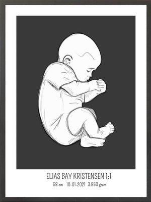 Birth poster / fødselsplakat 1:1 - Fosterstilling blå fødselstavler