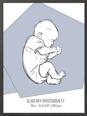 Birth poster / fødselsplakat 1:1 - Fosterstilling blå fødselstavler