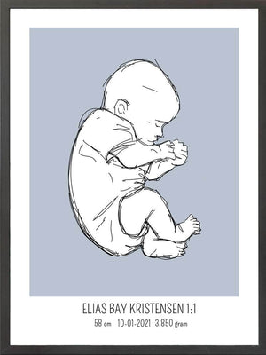 Birth poster / fødselsplakat 1:1 - Fosterstilling blå fødselstavler