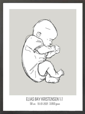 Birth poster / fødselsplakat 1:1 - Fosterstilling blå fødselstavler