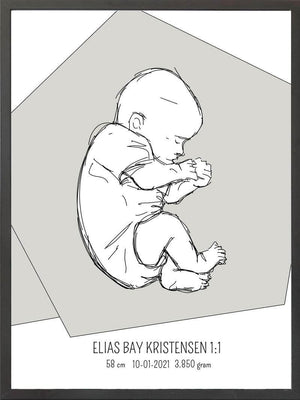 Birth poster / fødselsplakat 1:1 - Fosterstilling blå fødselstavler