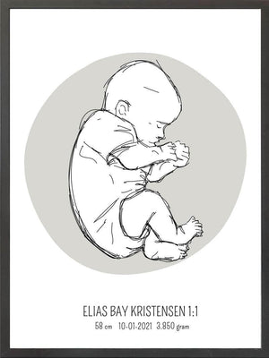 Birth poster / fødselsplakat 1:1 - Fosterstilling blå fødselstavler