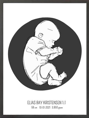 Birth poster / fødselsplakat 1:1 - Fosterstilling blå fødselstavler