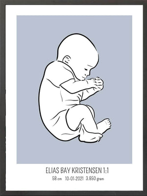 Birth poster / fødselsplakat 1:1 - Fosterstilling blå fødselstavler