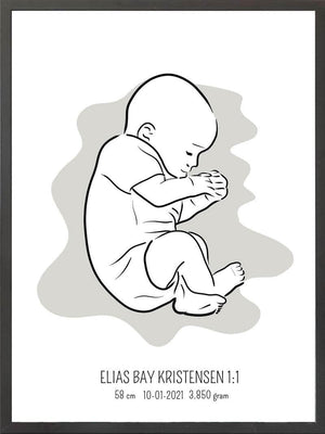 Birth poster / fødselsplakat 1:1 - Fosterstilling blå fødselstavler