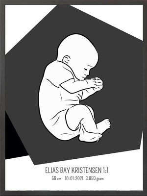 Birth poster / fødselsplakat 1:1 - Fosterstilling blå fødselstavler