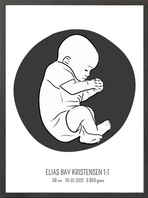 Birth poster / fødselsplakat 1:1 - Fosterstilling blå fødselstavler