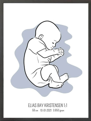 Birth poster / fødselsplakat 1:1 - Fosterstilling blå fødselstavler