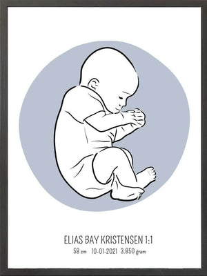 Birth poster / fødselsplakat 1:1 - Fosterstilling blå fødselstavler