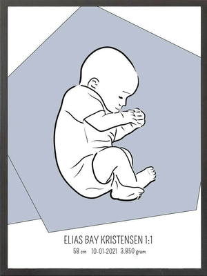 Birth poster / fødselsplakat 1:1 - Fosterstilling blå fødselstavler