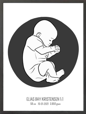 Birth poster / fødselsplakat 1:1 - Fosterstilling lyserød fødselstavler