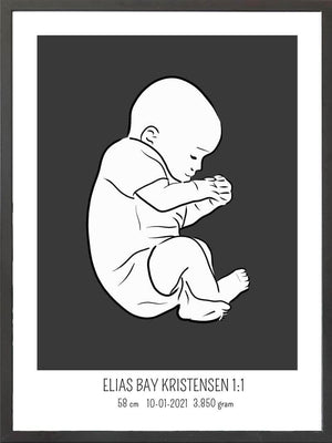 Birth poster / fødselsplakat 1:1 - Fosterstilling lyserød fødselstavler