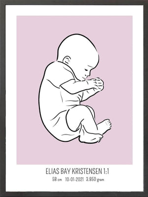 Birth poster / fødselsplakat 1:1 - Fosterstilling lyserød fødselstavler