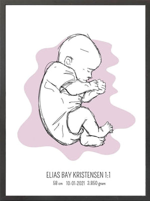 Birth poster / fødselsplakat 1:1 - Fosterstilling lyserød fødselstavler