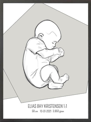 Birth poster / fødselsplakat 1:1 - Fosterstilling lyserød fødselstavler