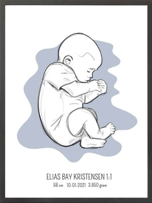 Birth poster / fødselsplakat 1:1 - Fosterstilling lyserød fødselstavler