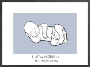 Birth poster / fødselsplakat 1:1 - Liggende blå fødselstavler