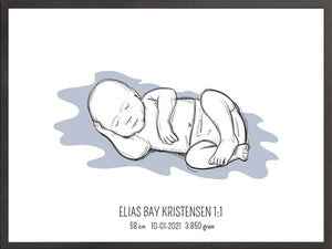 Birth poster / fødselsplakat 1:1 - Liggende blå fødselstavler