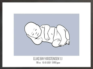 Birth poster / fødselsplakat 1:1 - Liggende blå fødselstavler