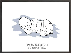 Birth poster / fødselsplakat 1:1 - Liggende blå fødselstavler