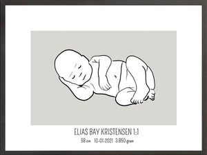 Birth poster / fødselsplakat 1:1 - Liggende blå fødselstavler