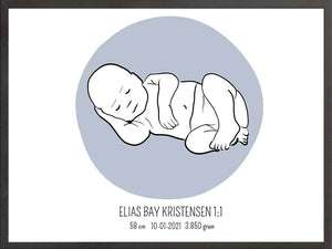 Birth poster / fødselsplakat 1:1 - Liggende blå fødselstavler