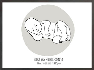 Birth poster / fødselsplakat 1:1 - Liggende blå fødselstavler