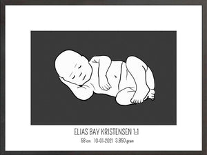 Birth poster / fødselsplakat 1:1 - Liggende blå fødselstavler