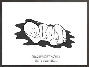 Birth poster / fødselsplakat 1:1 - Liggende blå fødselstavler