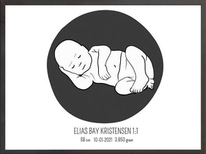 Birth poster / fødselsplakat 1:1 - Liggende blå fødselstavler