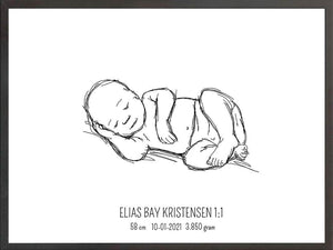 Birth poster / fødselsplakat 1:1 - Liggende blå fødselstavler