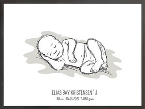 Birth poster / fødselsplakat 1:1 - Liggende blå fødselstavler