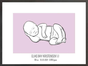 Birth poster / fødselsplakat 1:1 - Liggende blå fødselstavler