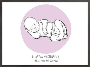 Birth poster / fødselsplakat 1:1 - Liggende blå fødselstavler