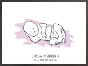 Birth poster / fødselsplakat 1:1 - Liggende blå fødselstavler