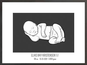 Birth poster / fødselsplakat 1:1 - Liggende blå fødselstavler