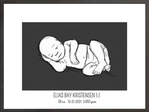 Birth poster / fødselsplakat 1:1 - Liggende blå fødselstavler