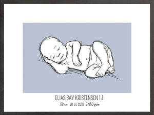 Birth poster / fødselsplakat 1:1 - Liggende blå fødselstavler