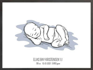 Birth poster / fødselsplakat 1:1 - Liggende blå fødselstavler