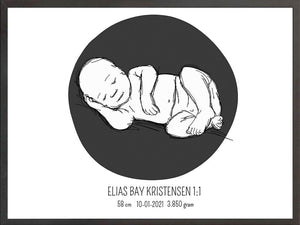 Birth poster / fødselsplakat 1:1 - Liggende blå fødselstavler