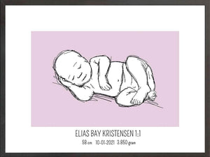 Birth poster / fødselsplakat 1:1 - Liggende blå fødselstavler