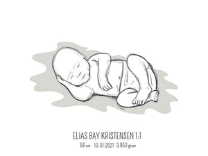 Birth poster / fødselsplakat 1:1 - Liggende blå fødselstavler