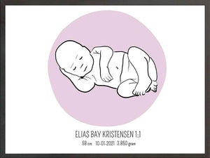 Birth poster / fødselsplakat 1:1 - Liggende blå fødselstavler