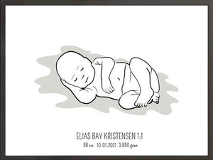 Birth poster / fødselsplakat 1:1 - Liggende blå fødselstavler